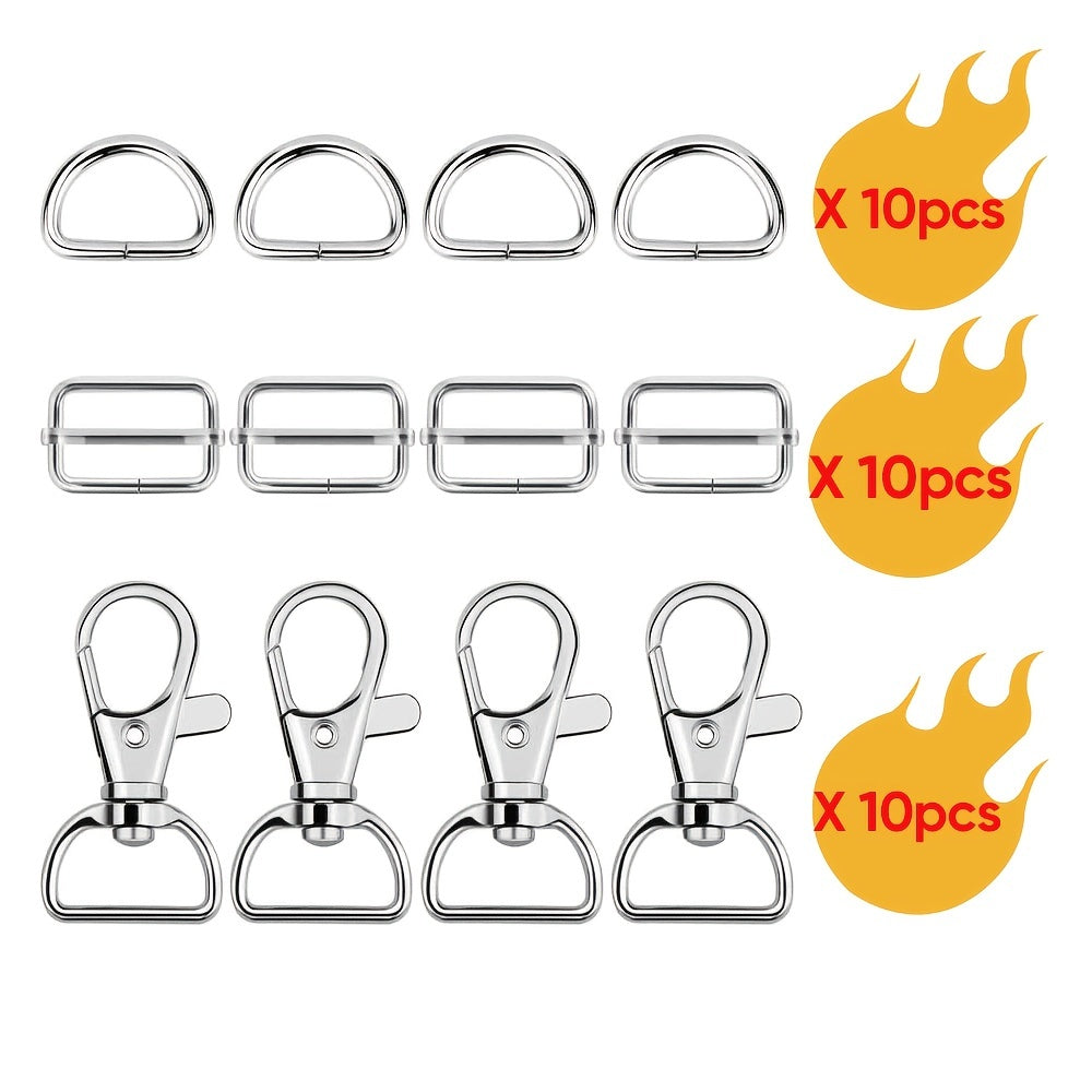 30Pcs Swivel Snap Hooks D Ring Slide Buckle Purse Hardware for Handbag