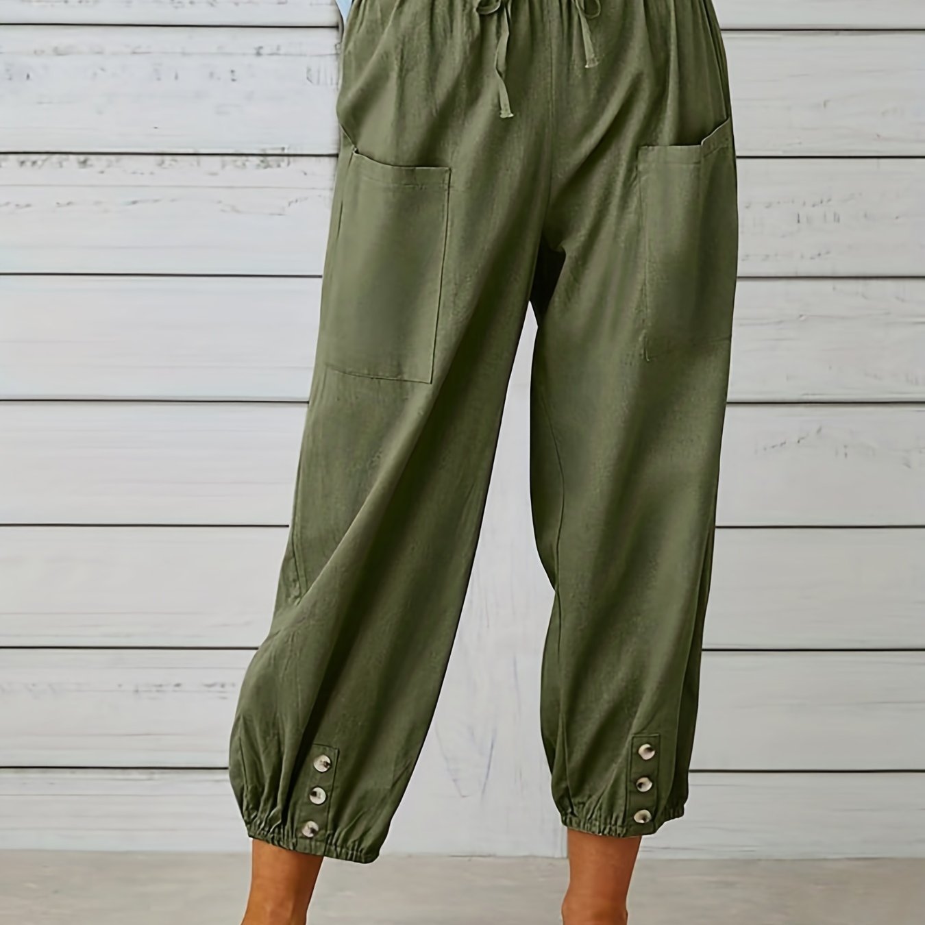Women's Plus Size Harem Pants Button Decor Drawstring with Pockets