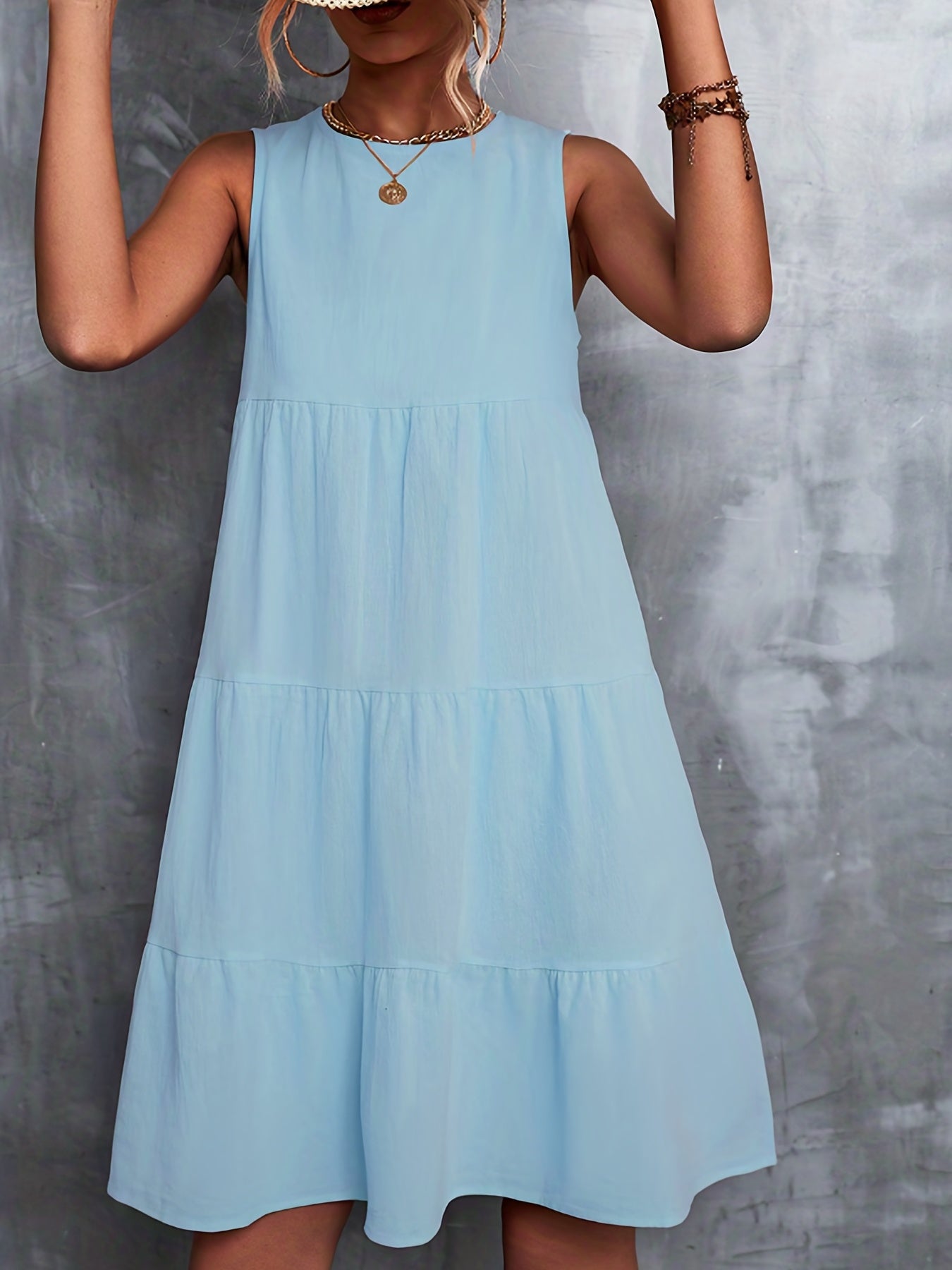 Sleeveless Swing Cake Dress Casual Solid Summer Dresses Women