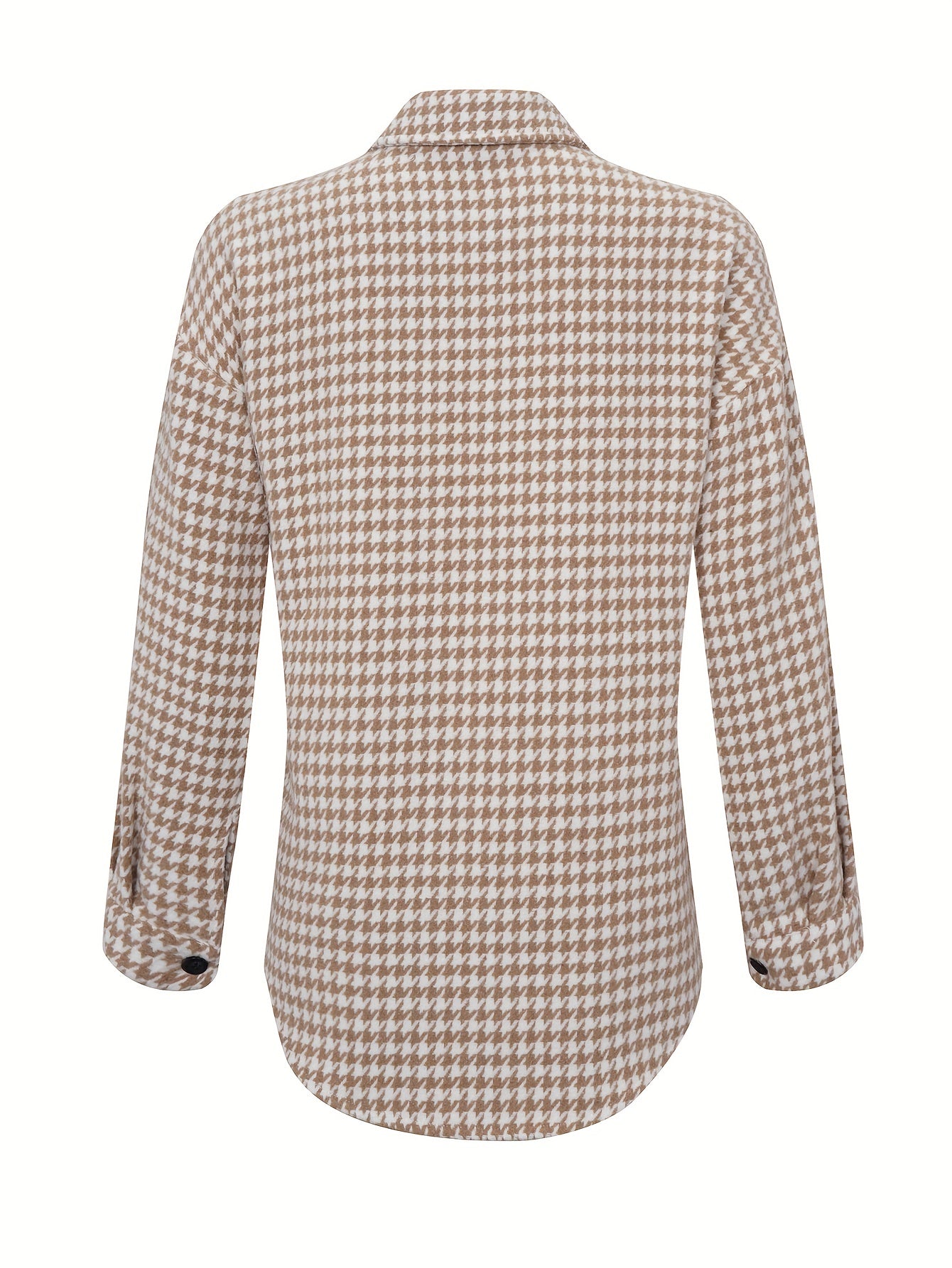 Houndstooth Print Shacket Jacket Casual Button Front
