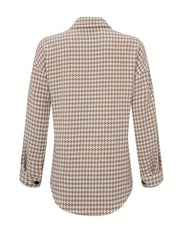 Houndstooth Print Shacket Jacket Casual Button Front