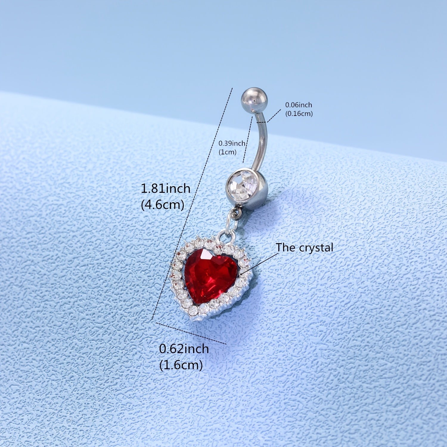 Heart Charm Belly Button Ring Stainless Steel Zircon Body Jewelry