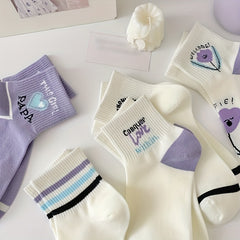 5 Pairs Heart & Floral Print Socks Soft Casual Stockings Women's Hosiery