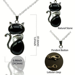 Cat Crystal Pendant Necklace Natural Quartz Stone Jewelry