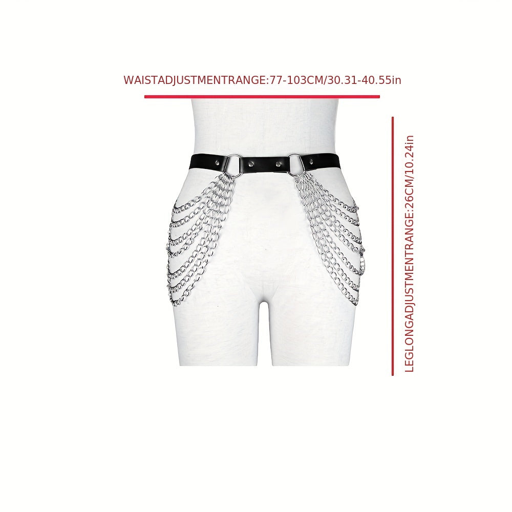Punk Layer Chain Fringe Belt Rivet PU Leather Harness Belt