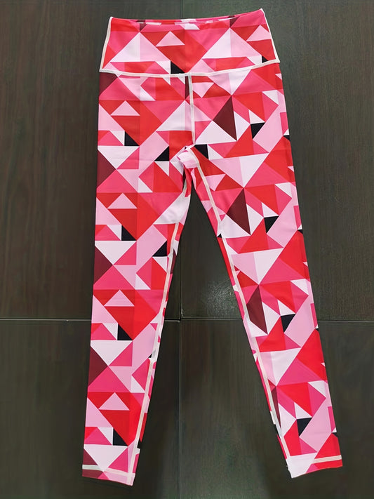 Red Geometric Print High Waist Tight Pants Sports Fitness Yoga Leggings