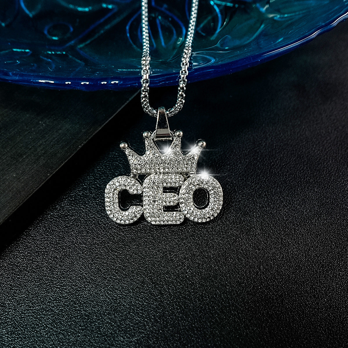 Punk Hip Hop Silver Rhinestone Letter Necklace