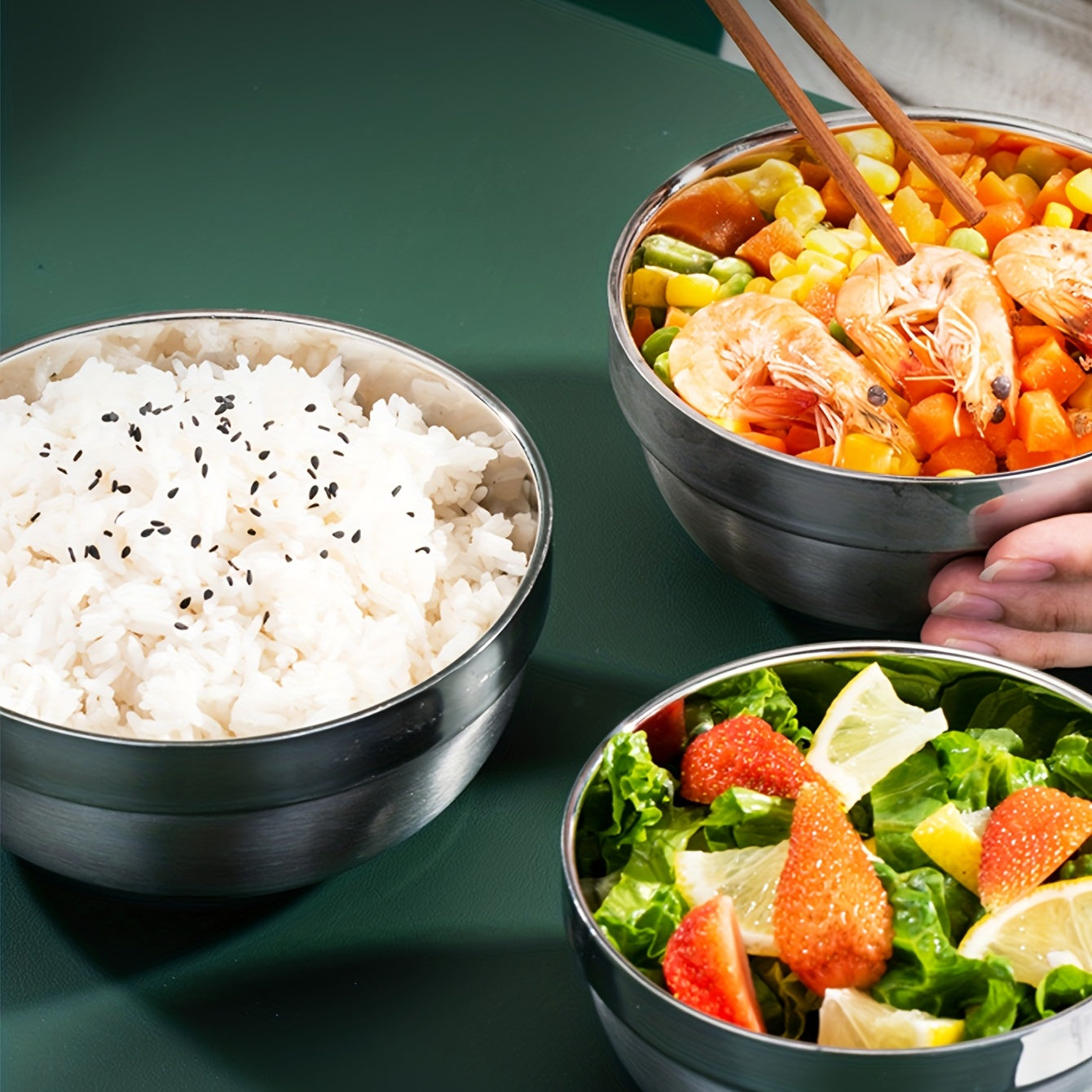 1pc Stainless Steel Anti-scald Bowl Household Rice Soup Serving Salad Mixing Bow