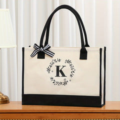 Letter Plant Print Tote Bag Large Capacity Shopping Bag