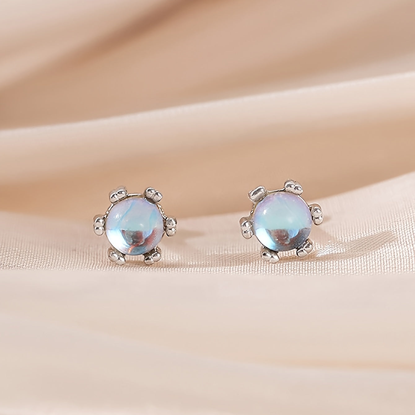 Moonstone Stud Earrings Delicate Jewelry 1Pair
