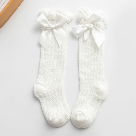 Baby Girls Knit Bow Knee High Socks for Spring and Summer