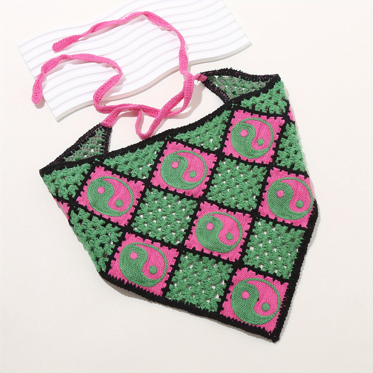 Hollow Crochet Triangular Scarf Floral Weaving Headband for Women