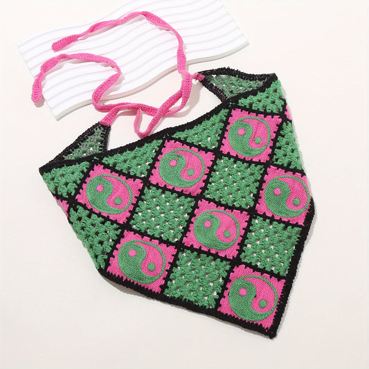 Hollow Crochet Triangular Scarf Floral Weaving Headband for Women