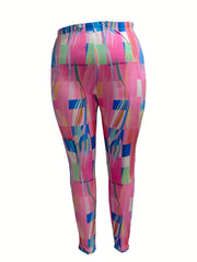  Abstract Stripe & Geometric Print High Rise Leggings