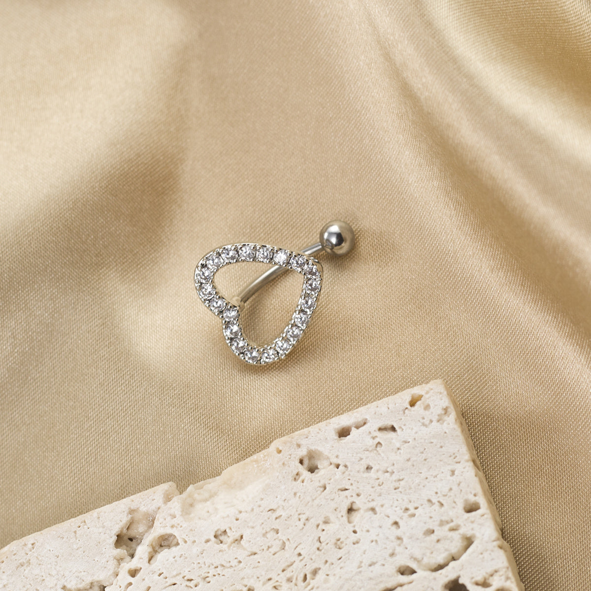 Heart Cutout Stainless Steel Navel Piercing with Zircon