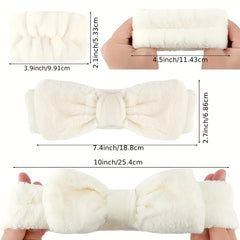 3pcs Soft Fluffy Headband Wristband Set with Bow Decor