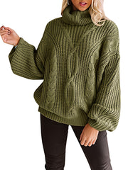  Casual Solid Lantern Sleeve Pullover Sweater