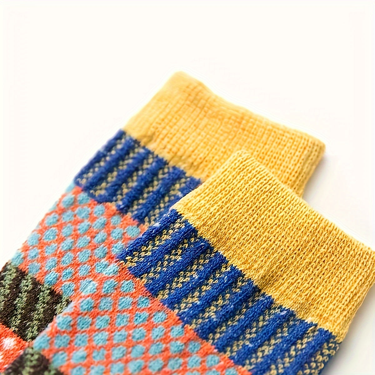 5 Pairs Geometric Pattern Socks Colorblock Warm Stockings