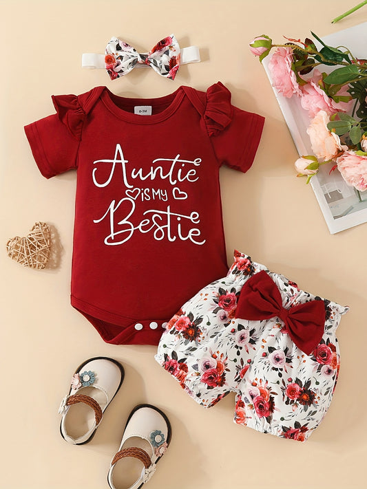 3pcs Baby Girls Auntie Is My Bestie Set