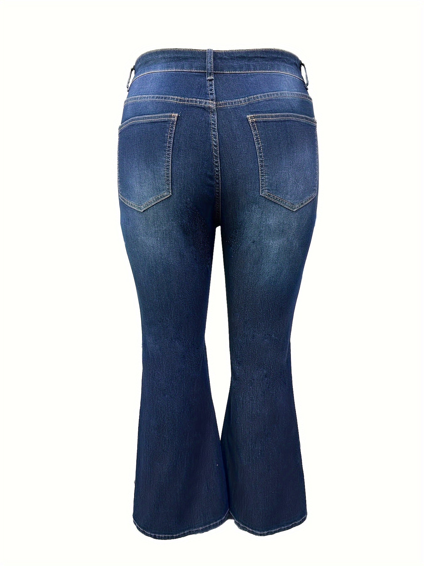  Solid Button Fly High Rise Flared Leg Jeans
