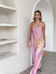 Boho Print Sleeveless Jumpsuit Wide Leg Loose Fit