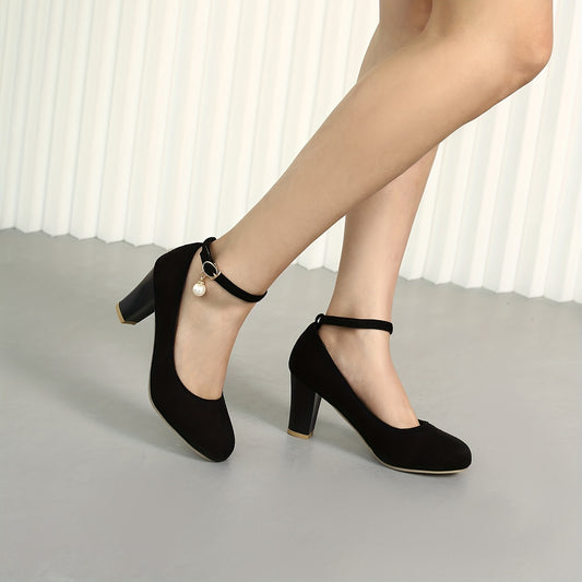 Women's Chunky High Heels with Faux Pearls