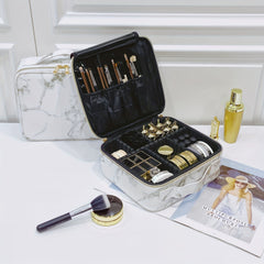 Marble Pattern Travel Makeup Case Organizer Adjustable Dividers