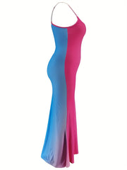 Ombre Print Slit Cami Maxi Dress Women's Plus Medium Stretch Sundress
