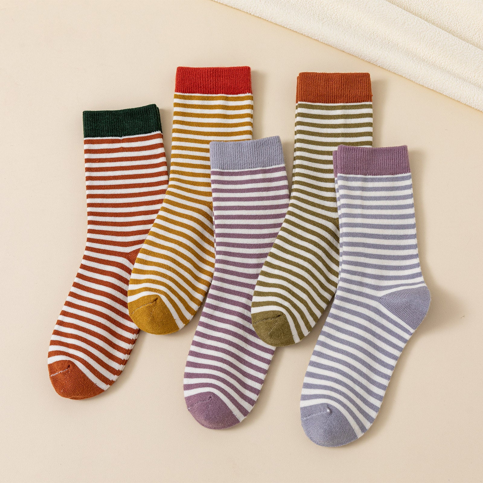 5 Pairs Women's Vintage Striped Mid Tube Socks