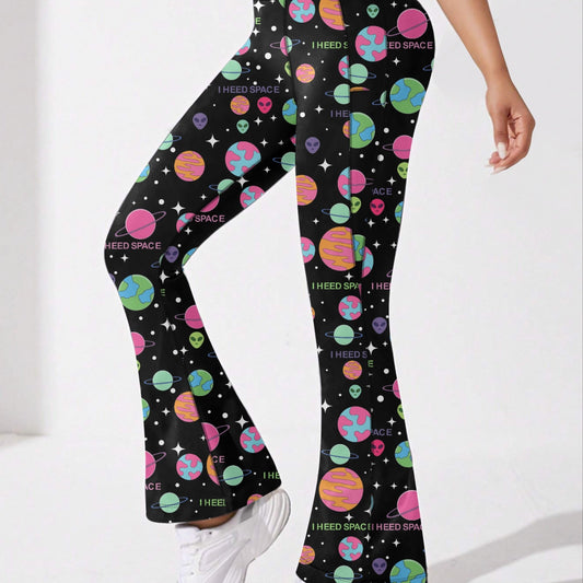 Planet & Alien Pattern Yoga Pants High Waist Fitness Sports Pants