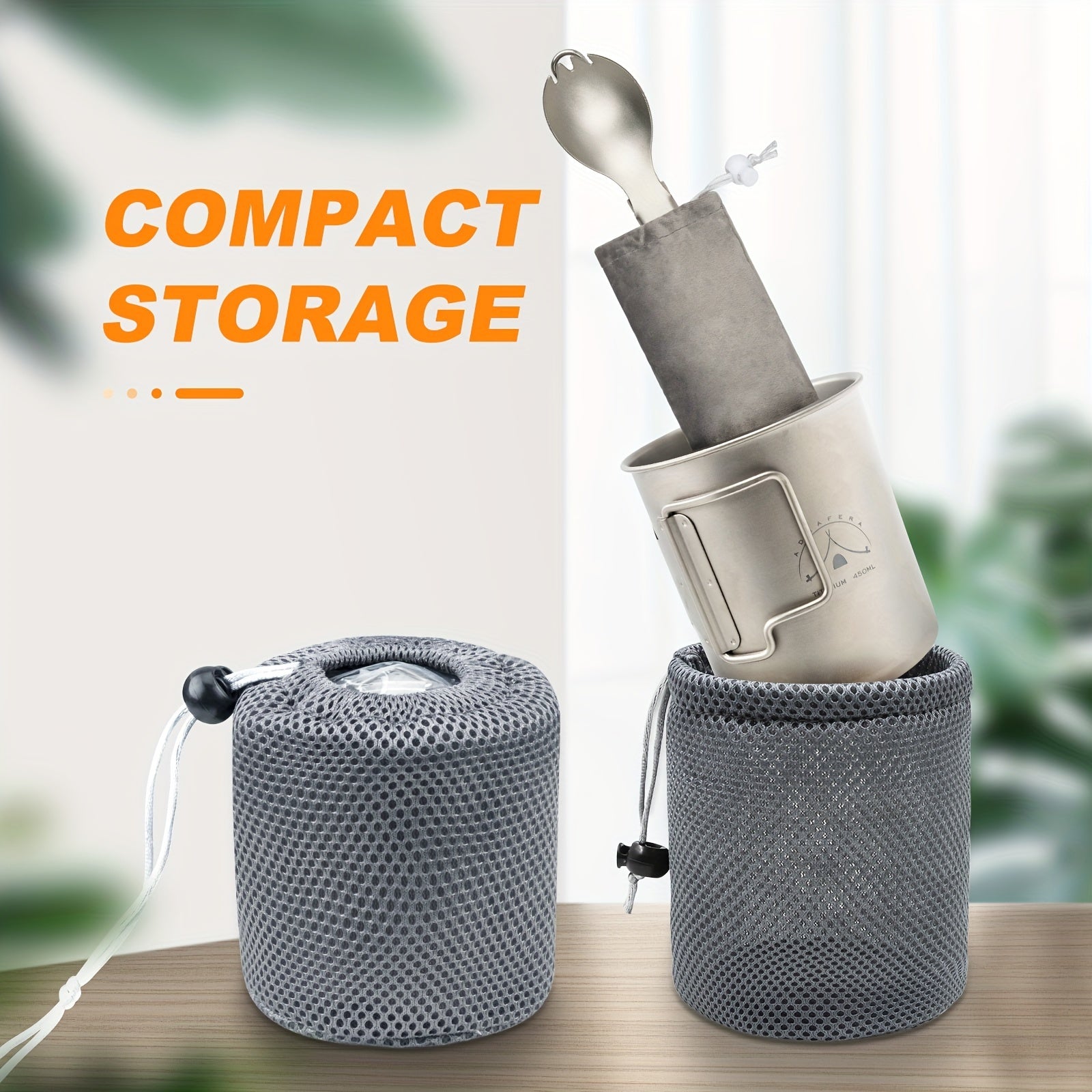 Titanium Camping Mug with Lid, Spork, Bag