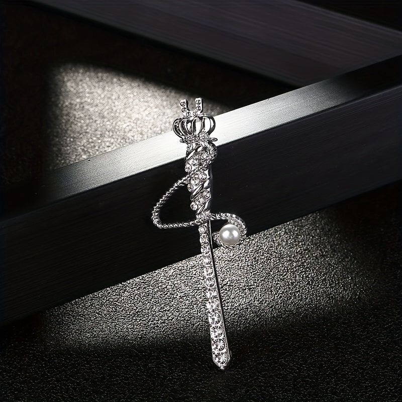 Men's Rhinestone Crown Scepter Brooch Clothing Accessory