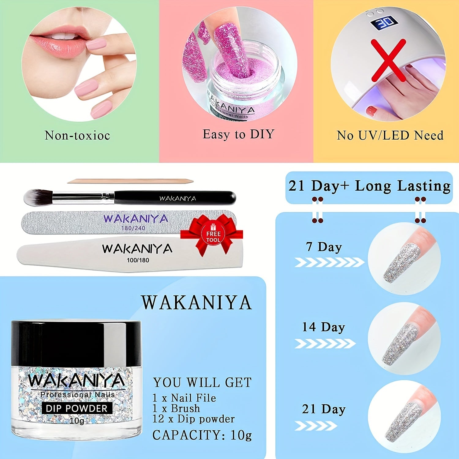 12 Colors Glitter Fall Dipping Powder Kit with 4 Liquids for Dip Manicure