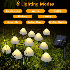 Solar Mushroom Lights 10ct Waterproof Patio Fairy Lights with Remote Control