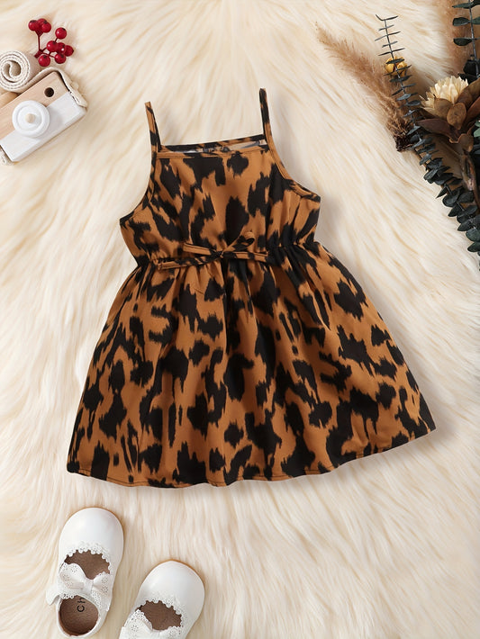 Leopard Print Shirred Waist Cami Dress Toddler Baby Girls