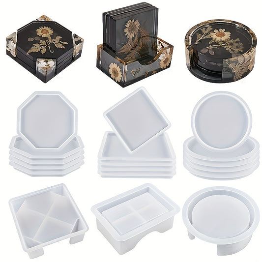Coaster Resin Mold Set with Storage Box & 4 Silicone Molds