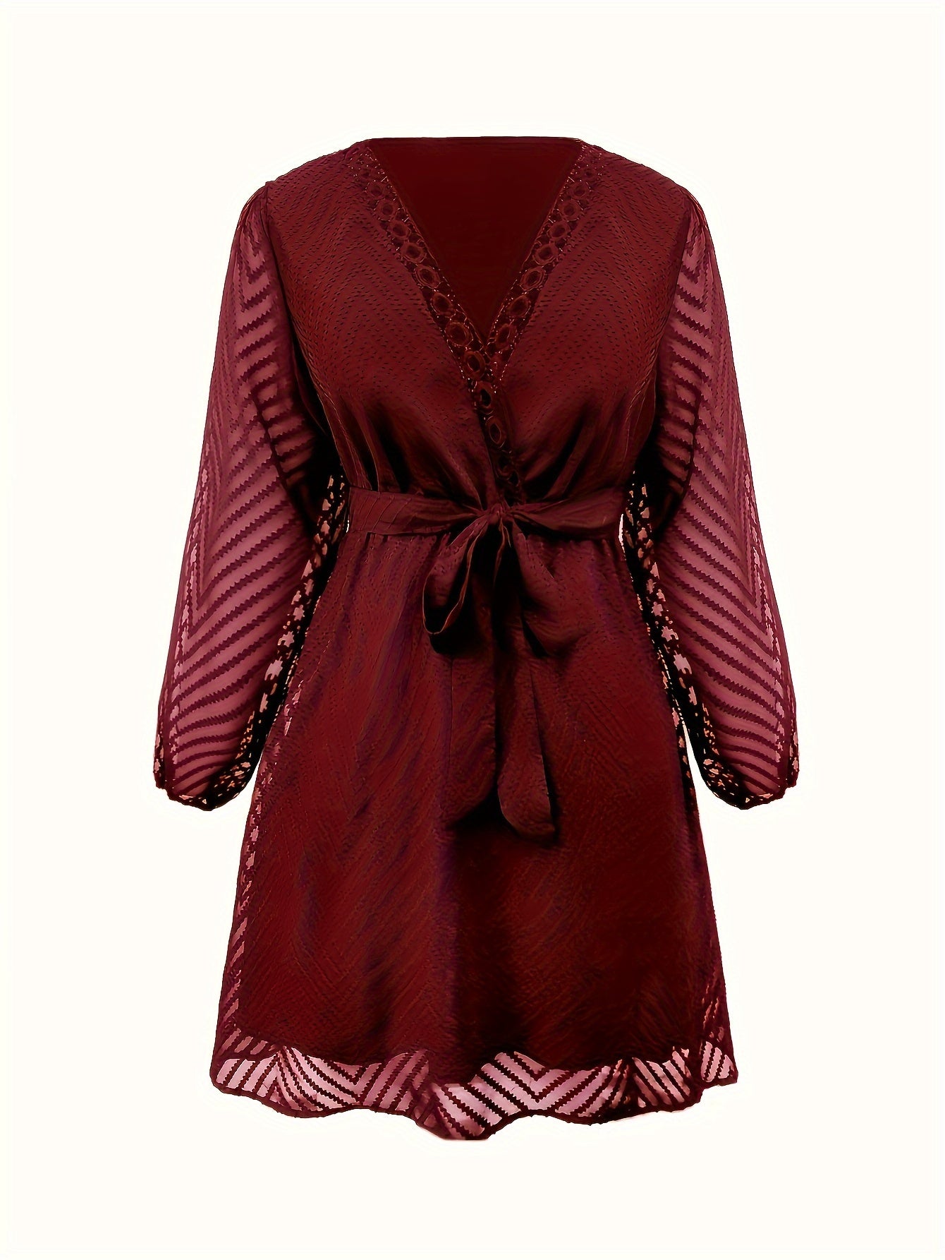  Chevron Lace Insert Long Sleeve Dress