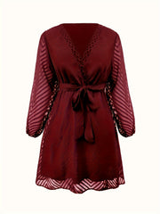  Chevron Lace Insert Long Sleeve Dress