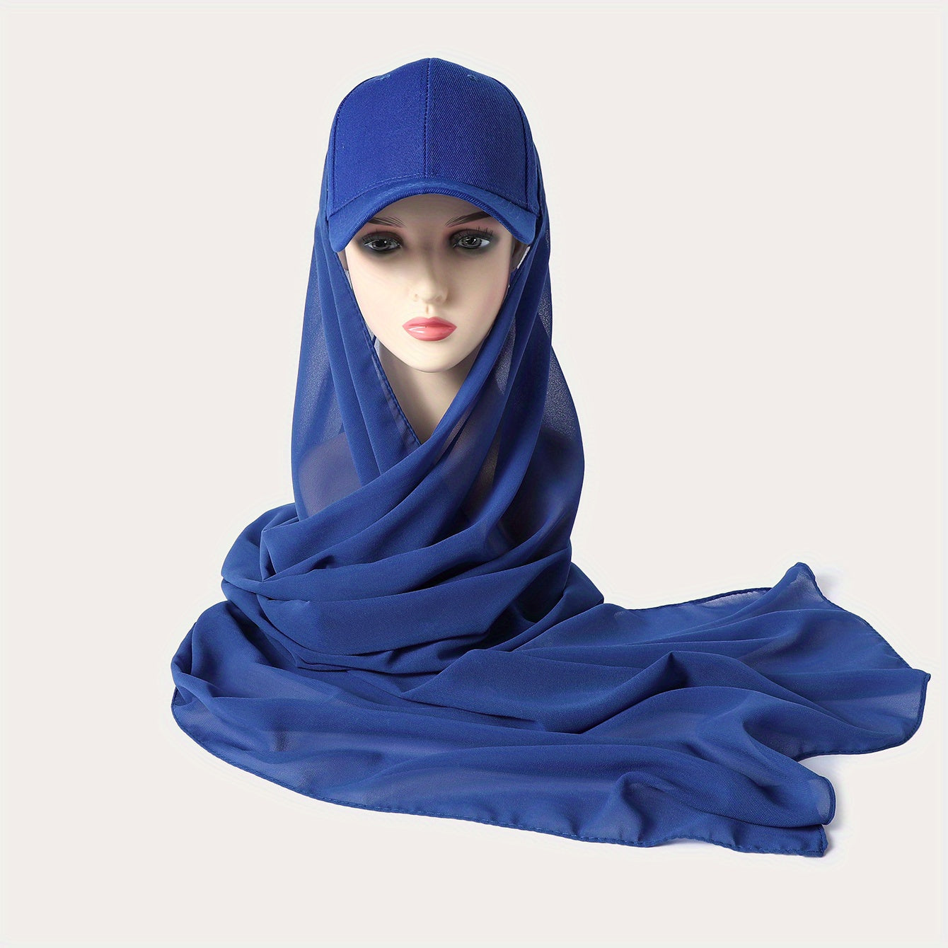 Hijab Baseball Cap With Chiffon Shawl Solid Sun Hats In One 2 piece Headscarf