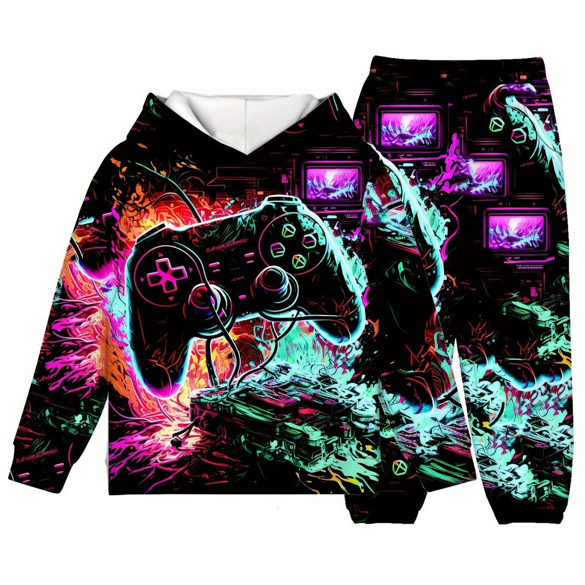 Boy's Game Console Hoodie & Pants Set for Fall Winter