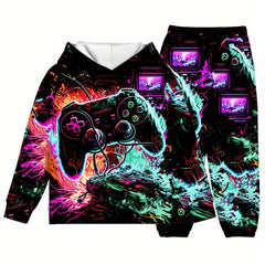 Boy's Game Console Hoodie & Pants Set for Fall Winter