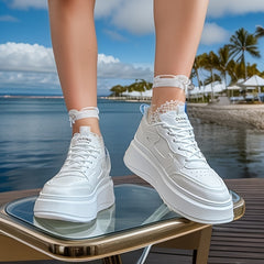 Women's Solid Platform Sneakers Low Top Casual Lace Up Shoes