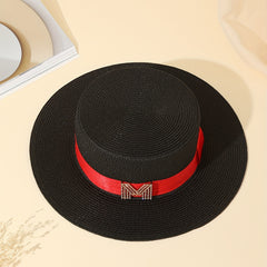 Rhinestone M Label Sun Hat Classic Straw Jazz Hats Foldable Summer Travel Beach