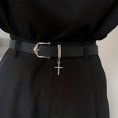 Men's Leather Belt with Cross Decoration for Jeans