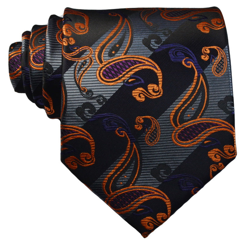 Men's Printed Striped Tie Yellow Purple Flower Tie