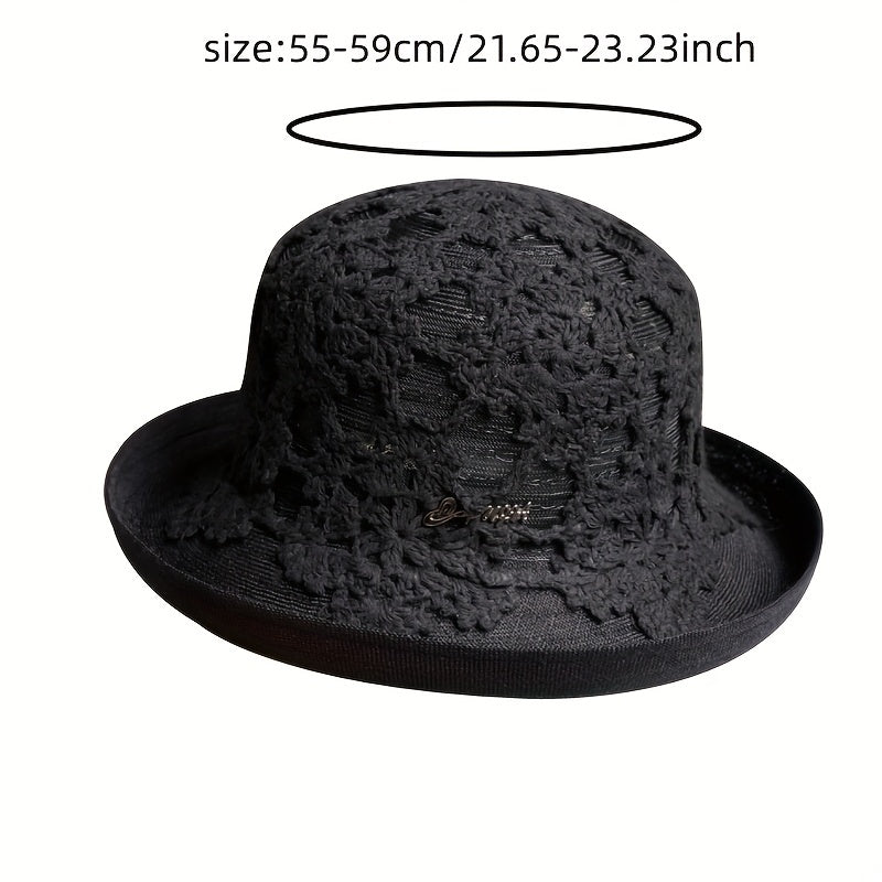 Flower Hollow Knitted Sun Hat Bucket Hat Foldable Cloche Hats for Women Summer