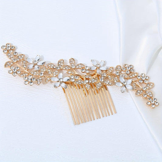 Rhinestone Hair Comb Flower Leaf Vine Hair Side Comb for Wedding Bridal Banquet