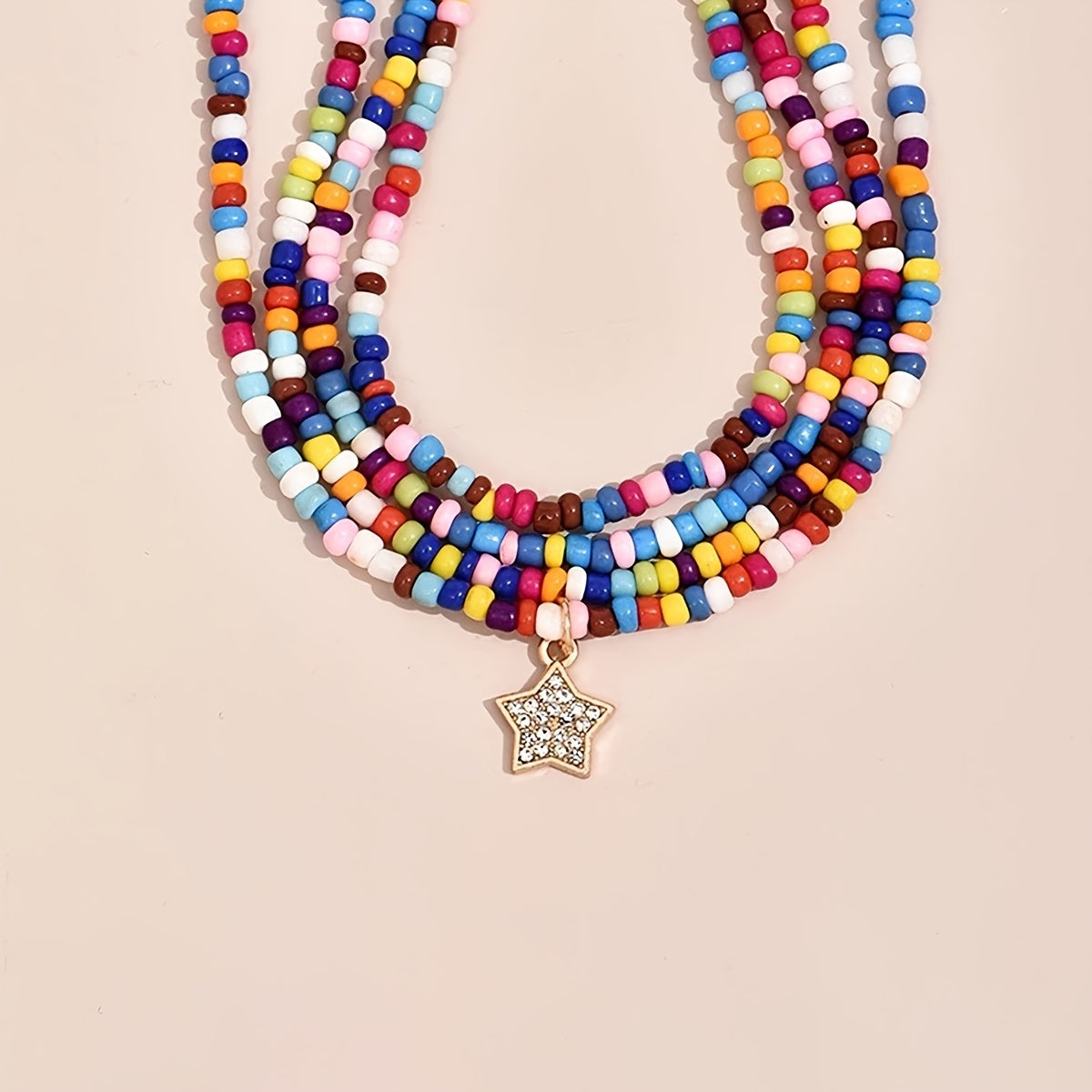 Star Shape Pendant Anklet Colorful Rice Beads Boho Style Foot Jewelry