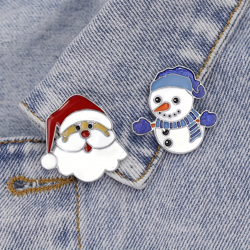 2pcs Christmas Brooch Snowman Santa Claus Bracelet Bag Accessory Holiday Men