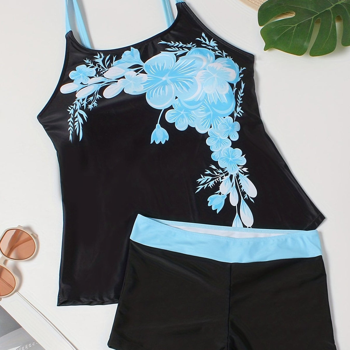  Tankini Set Floral Print Cami Top & Shorts Two Piece